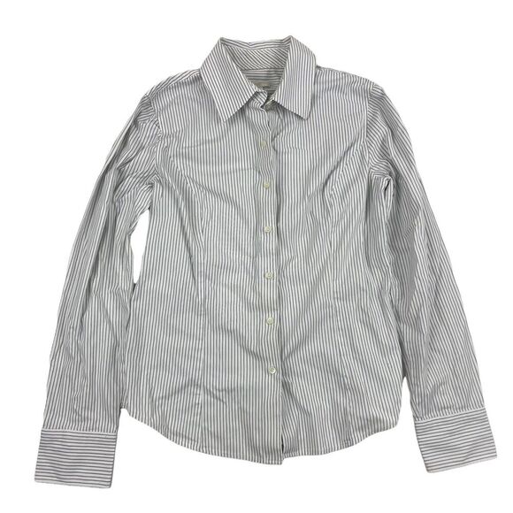Talbots White Pinstriped Button Down Dress Career Shirt Size 8 Cotton Stretch - Picture 1 of 6